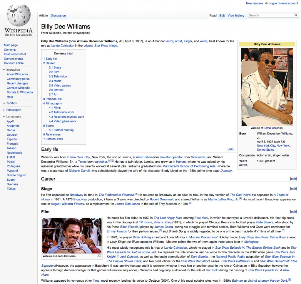 My Picture Of Billy Dee Williams Used On Wikipedia – PAC's Worlds